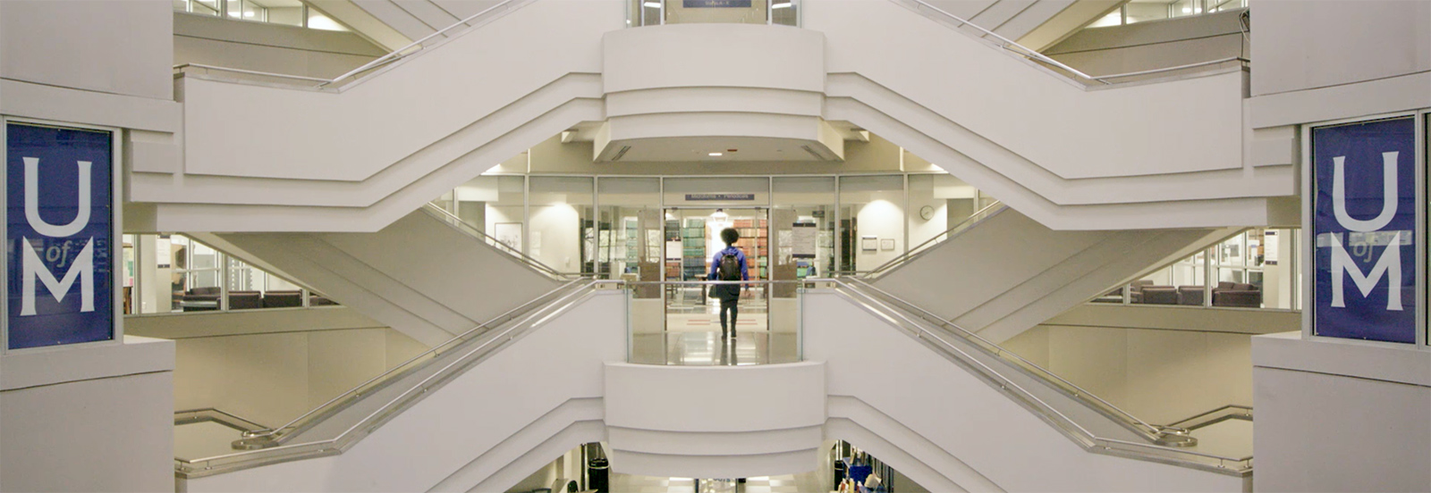 library atrium with logos