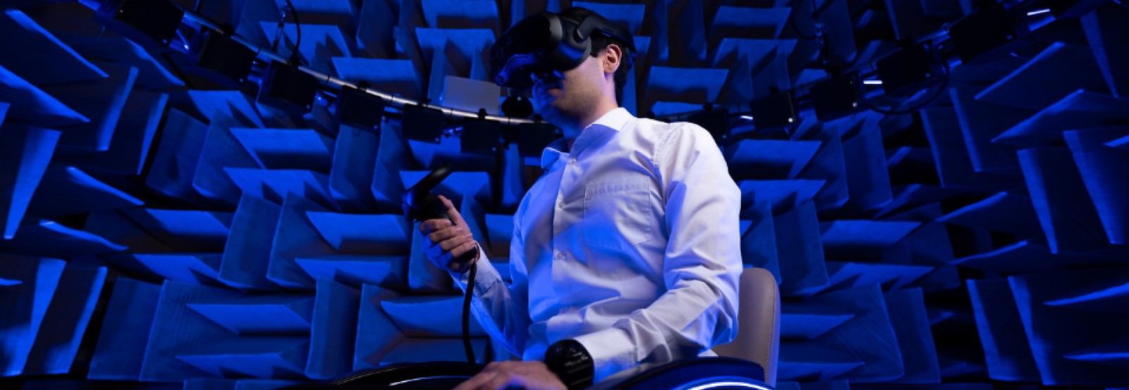 PhD student in anechoic chamber