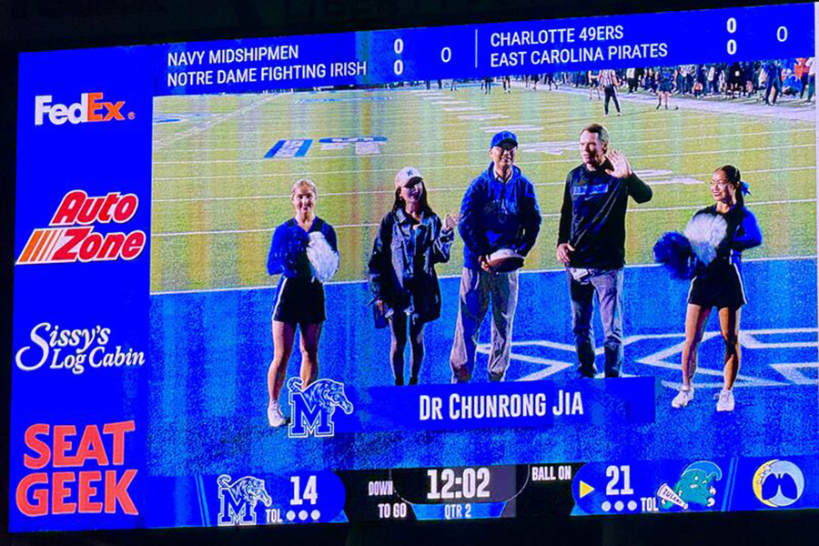 Dr. Chunrong Jia Receives Special Recognition for Research on Air Pollution at UofM Football Game