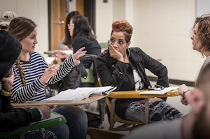 students at desks in class