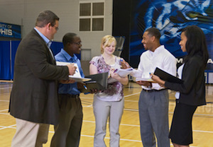group of students talking