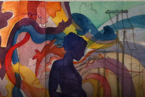 art of a woman's silouette with colorful background