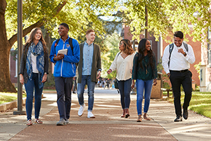 students walking on campus